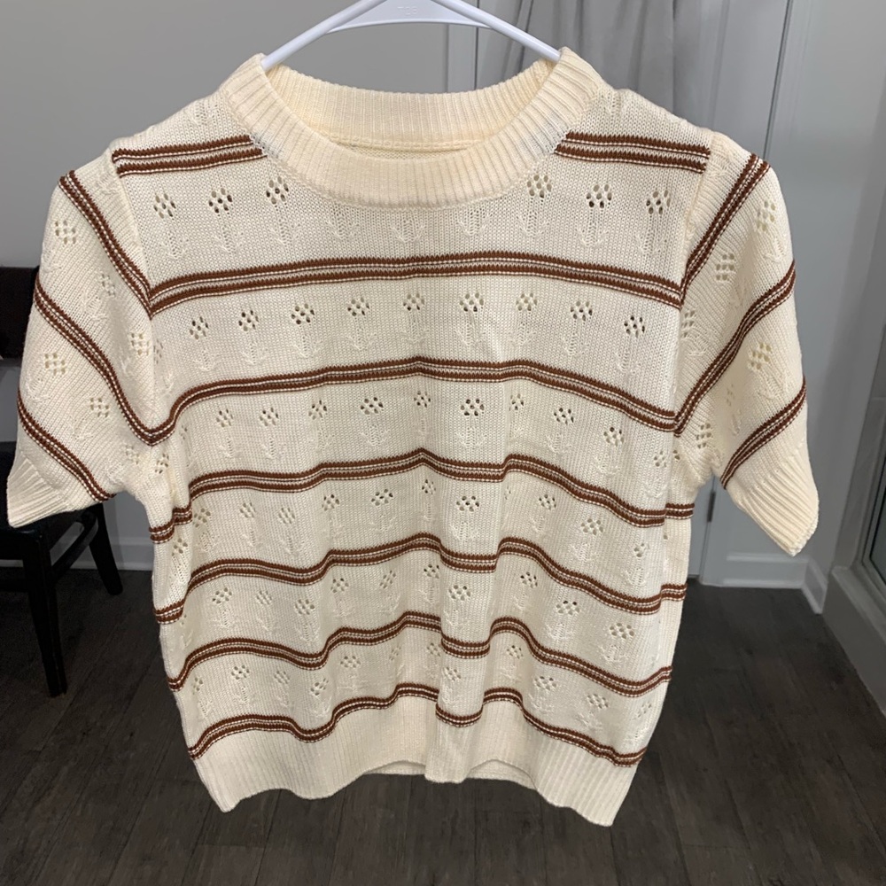 Cream and Brown Women's Sweater